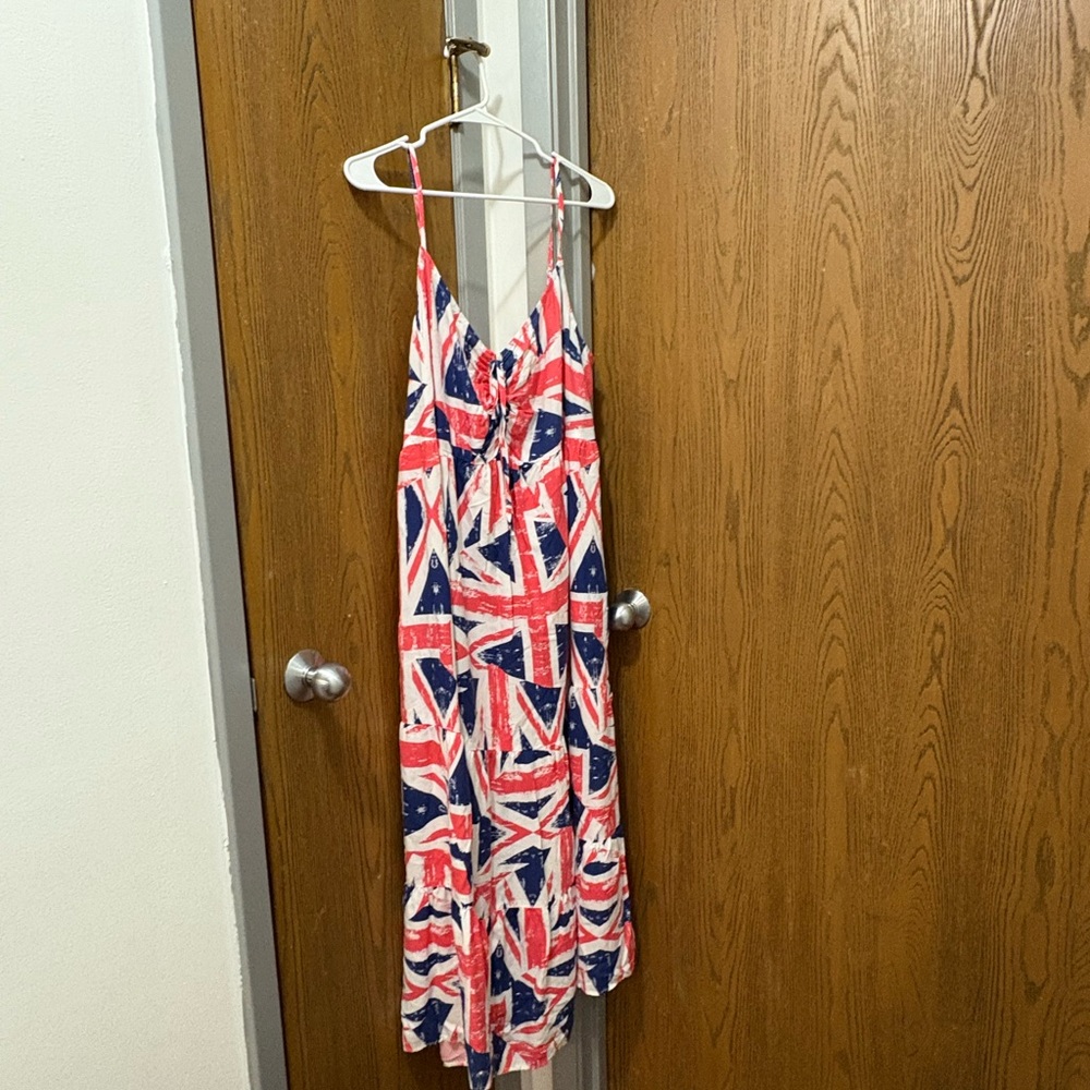 George size 20 tiered smock strappy asymmetric spaghetti strap Union Jack dress